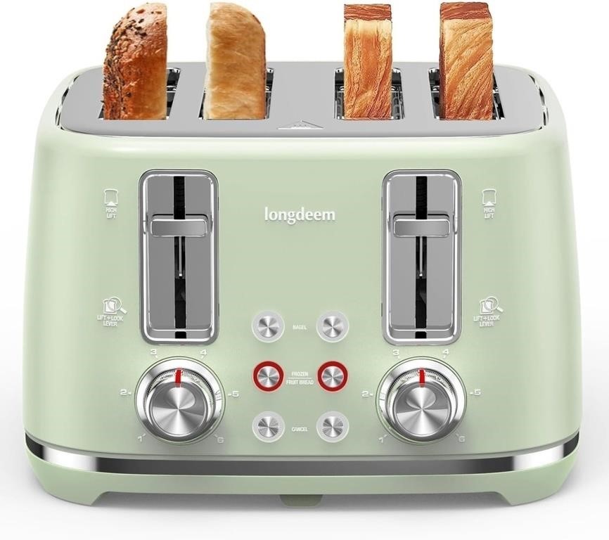 LONGDEEM Toaster 4-Slice, Retro-Styled Stainless