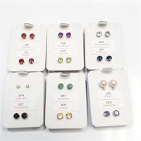 $2400 14K  Set Of 12 Month Earrings With Genuine G