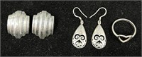 .925 Silver 2 Pairs Earrings & Ring Lot
