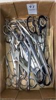 Box of vintage assorted scissors tweezers