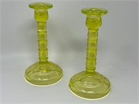 Vintage Graduated Vaseline Glass Candlesticks