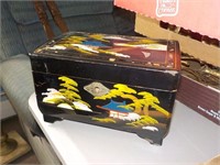 Black lacquer pted musical jewelry box as is