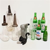 Vintage Oil Bottles, Coca-Cola, 7-Up, Nutcracker