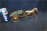 SMALL BRASS HORSE AND WAGON
