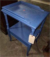 Mahogany blue painted open face two tier table