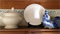 Soup Tureen, Plate, & Rooster Decor