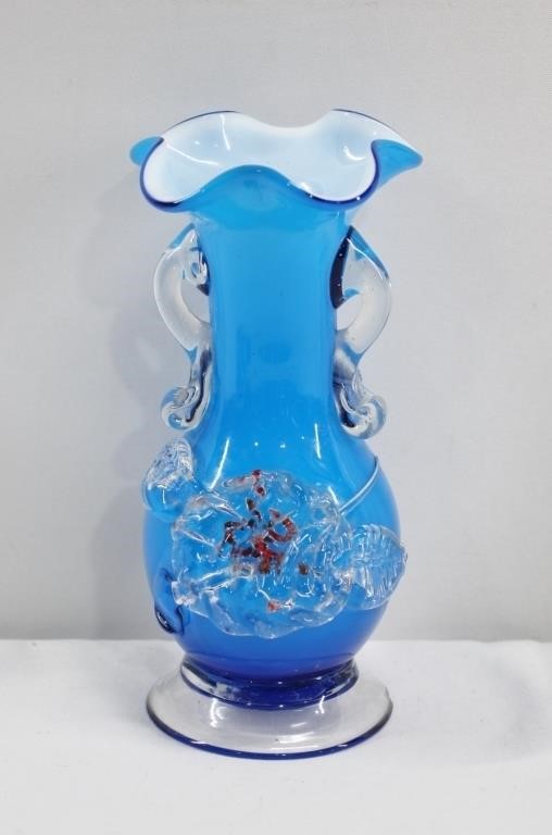 Vintage Hand Blown Blue Flower Vase 6"