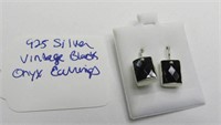 .925 Silver Vintage Black Onyx  Earrings