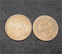 Australian 1946 penny & 1927 penny