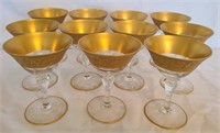 Vintage Set of 11 gold trim wine glasses