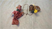 RETRO  BUZZY BEE PULL TOY AND OLD CLOWN PUPPET