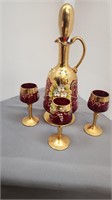 Murano style decanter and shot glasses