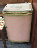 MID CENTURY WOVEN BEDSIDE CABINET WITH GLASS