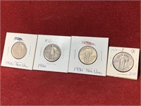 (4) MIX US SILVER STANDING LIBERTY QUARTERS