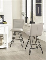 Pair of Demi Taupe Swivel Hairpin Counter Stools