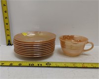 9 fire king saucers and cup