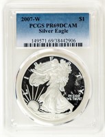 Coin 2007-W Silver Eagle- PCGS PR69DCAM