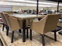 Plastic Wicker Glass Top Patio Table 72x42 And 4