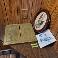 M104 Tile Plaques and old floral picture