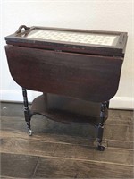 Antique Rolling Drop-leaf Table / Tea Cart