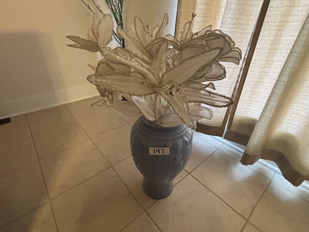 Large Blue Vase with Flowers