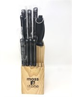 Moss & Stone Knife Set w/ Wood Block, Please Note