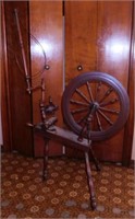 Antique walnut spinning wheel, 36" x 56"