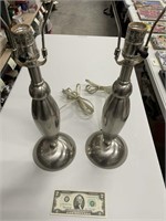 TESTED/WORKS: Matching Stainless Steel Table Lamps