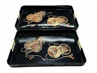 Pair of vintage Japanese Black lacquered trays