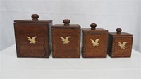 Vintage Dovetailed Wooden Eagle Cannister Set