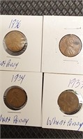 1936,1934,1937,1937 wheat pennies