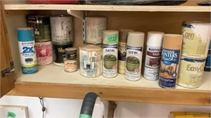 Small cans of paint and spray paint