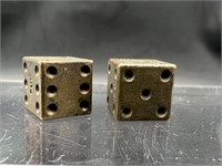 Vintage Mid Century Brass Dice a Pair