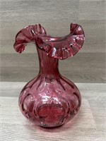 Fenton 8.5" Cranberry Glass with Ruffled Rim Vase