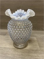 Fenton Ruffled Moonstone Hobnail Vase 6" yall