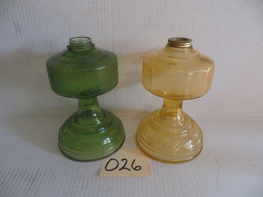 Two Oil Lamp Bases (Green & Yellow)