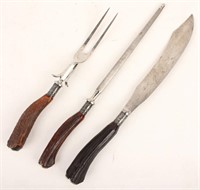 3 PC MERIDIAN ANTLER HANDLE STERLING CARVING SET