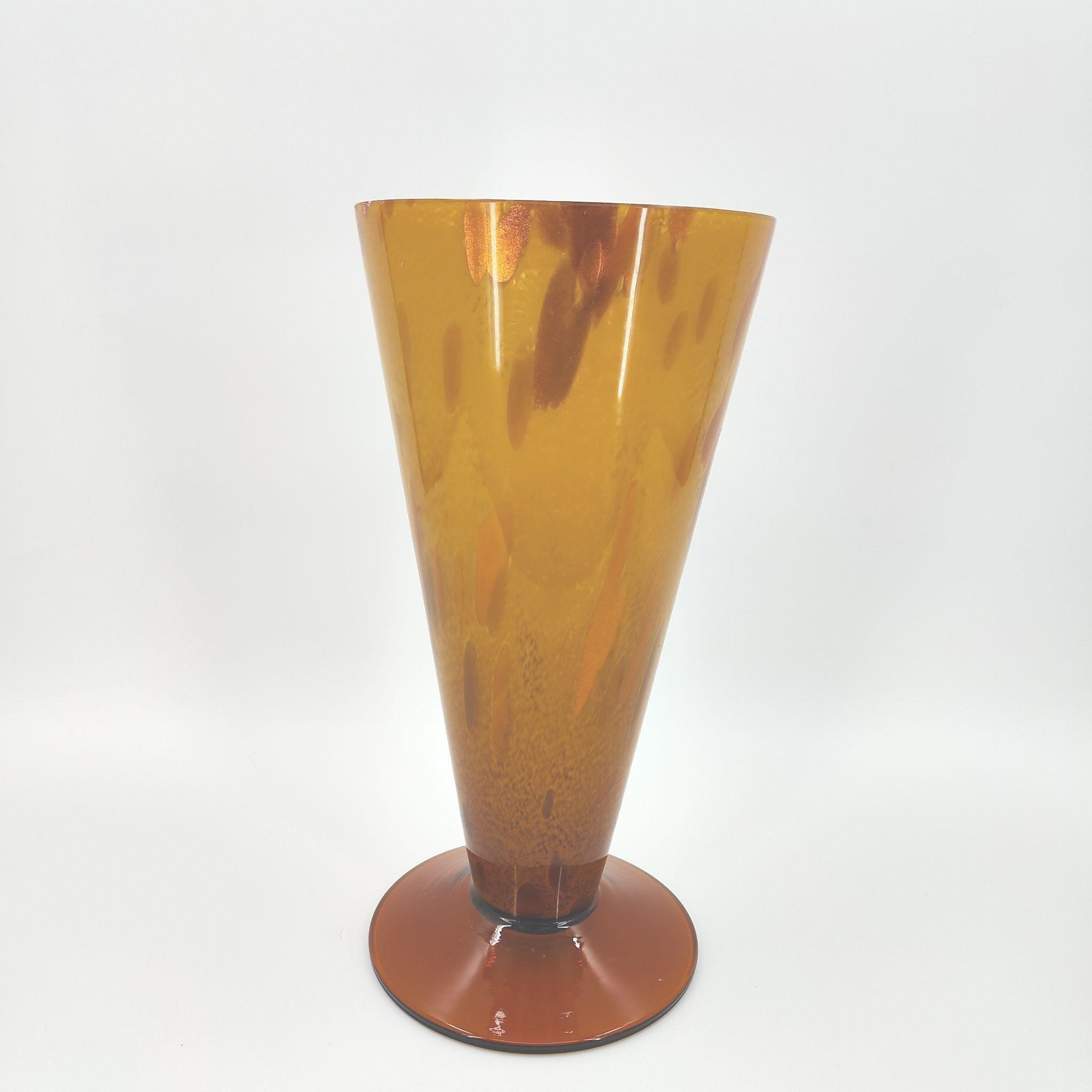 Vintage Amber & Gold Large Glass Vase