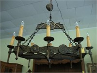 Heavy iron Gothic eight light chandelier