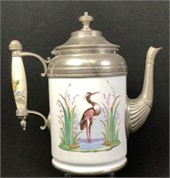Antique Manning Bowman Pewter Enamelware Teapot