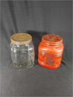 2 Old Ribbed Cannister Jars with Metal Lids
