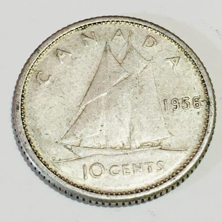 Silver 1956 Canada 10 Cent Coin