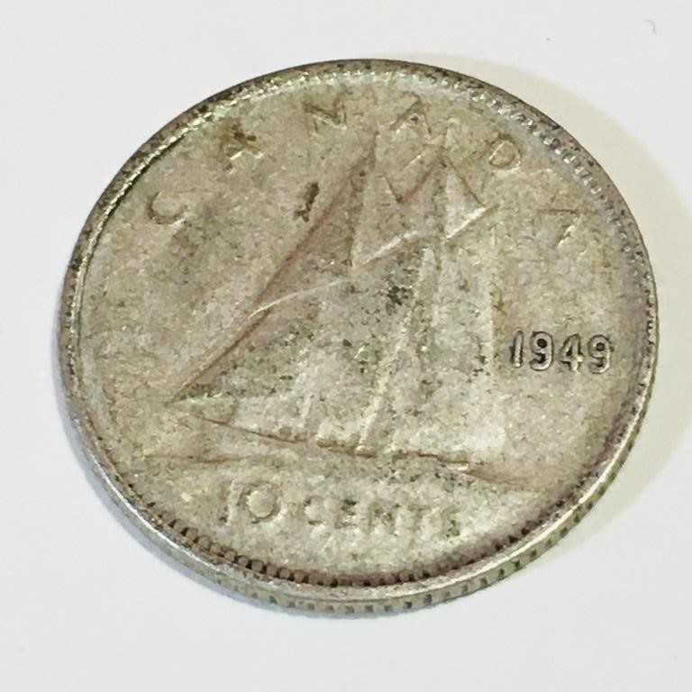 Silver 1949 Canada 10 Cent Coin