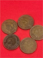 5 Indian head Pennies 1888, 1903, 1902, 1902,