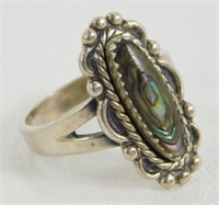 Vintage Sterling Silver Abalone Ring - Size 6,