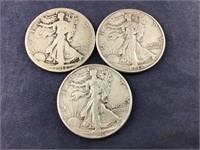 Three Walking Liberty Silver Half Dollars
