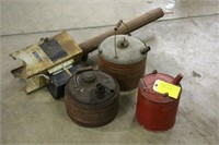 (3) Vintage Gas Cans & Fish House Stove