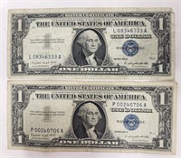 (2) 1957 Siver Certificate $1 Bills Blue Note