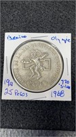 1968 Mexico Olympic Coin 25 Pesos .720 Silver 19g