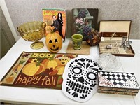 Collectible Lot - Amber Pedestal Dish, Sugar Skull